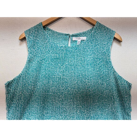Fever Women Double Layer Sleeveless Blouse XL Aqua Speckle Grid Summer Keyhole - Picture 6 of 13